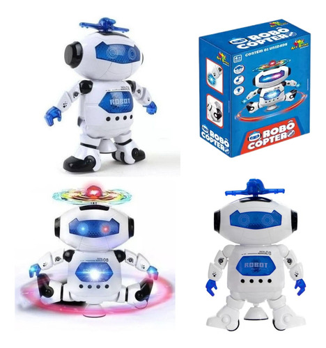 Robô Brinquedo Robocoptero Som Luzes Movimento Hélice Menino