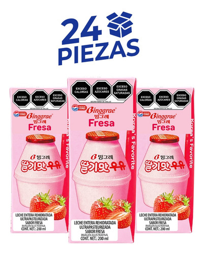Leche Coreana Binggrae Sabor Fresa 200ml 24 Pz