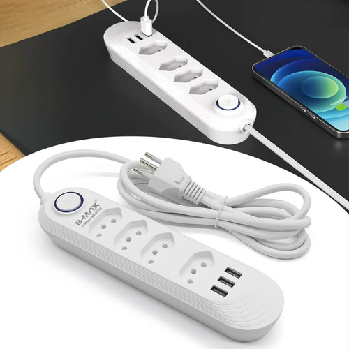 Extensão Bivolt Com 3 Usb Tipo-c E Botão