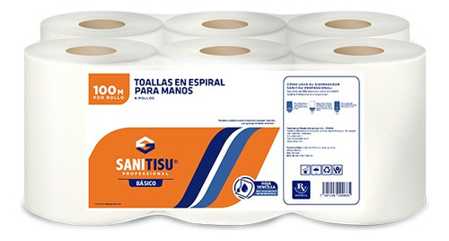 Toalla 7 Institucional 6 Rollo Espiral Sanitisu Paveca 100m