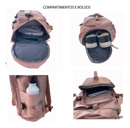 Mala Mochila De Viagem Academia Transversal Notebook Bolsa Cor Rosa
