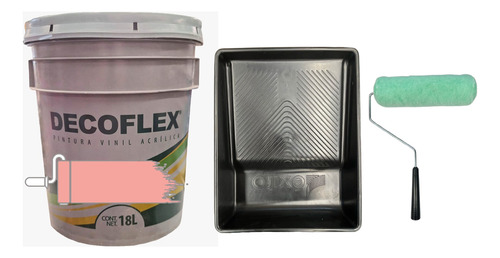 Cubeta De Pintura Vinil Decoflex 18lts Con Charola Y Rodillo Salmon Mate