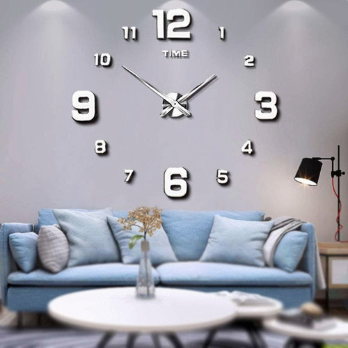 Imagen 1 de 9 de Reloj De Pared Con Diseño 3d Moderno Grande Plata Números 