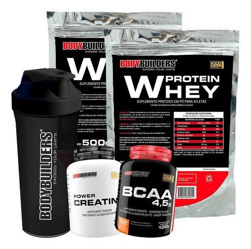 Kit 2x Whey Protein + Bcaa + Creatina + Coqueteleira Sabor Chocolate