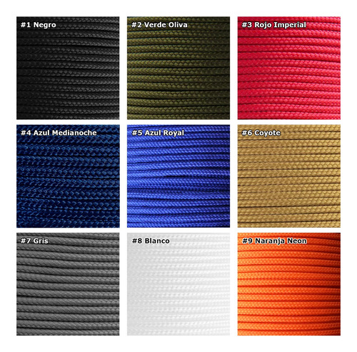 Paracord 10 Metros Cuerda 425 Tipo 2 Made In Usa 3mm Colores