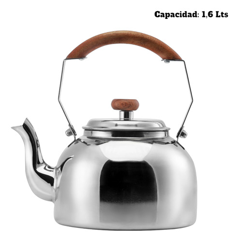 Pava mate Acero Inoxidable pico matero cebador 1,6 Litros color plateado Golden Art