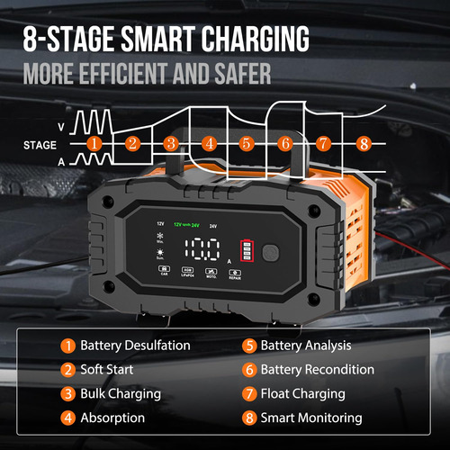 Cargador Portátil 10a 12v 24v Lifepo4 Plomo Ácido Inteligent