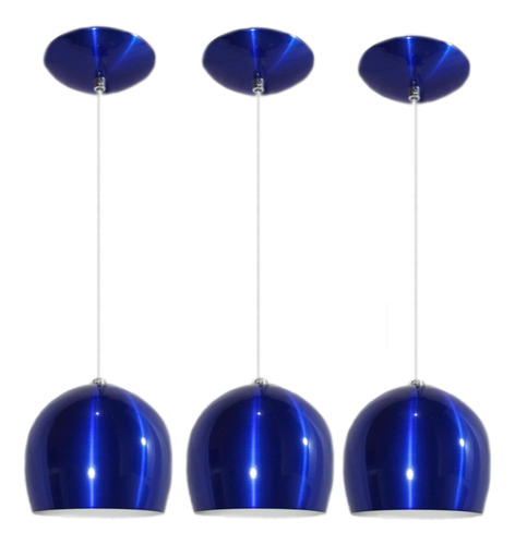 Pendente Bola Alumínio Azul Verniz Conjunto 3 - 14cm