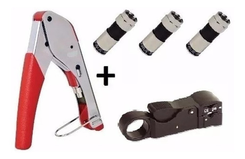 Imagen 1 de 4 de Pinza Compresion Rg6 + Pelacable Circular+ 10 Conector Cable