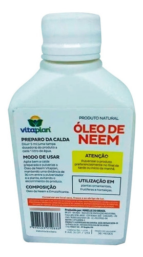 Imagem 2 de 4 de Óleo De Neem 100ml Vitaplan Repelente Natural