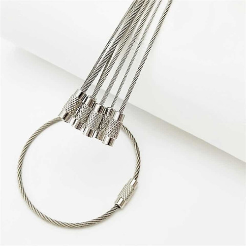 Kit Cabo De Aço Chaveiro Rosca Inox Camping Survival 15cm