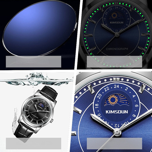 Reloj Kimsdun Moon Phase Business De Cuero Y Cuarzo, Color De Fondo Blanco