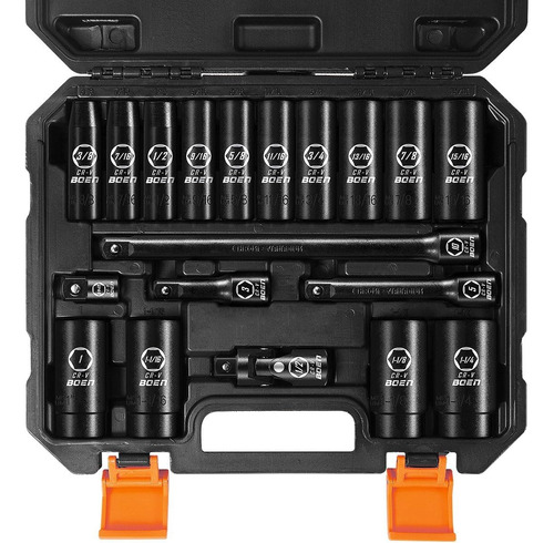 Kit Dados De Media 1/2 De Impacto Largos Sae Estandar 19 Pzs