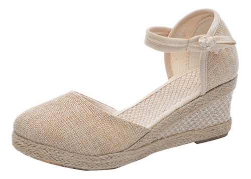 Sandalias De Cuña Para Mujer, Punta Cerrada, Correa Con Hebi