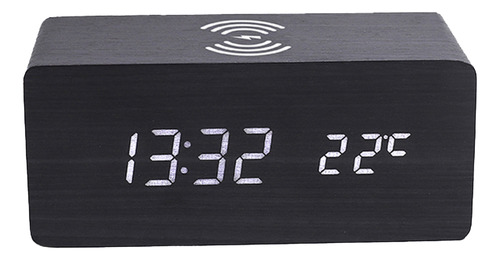 Reloj Despertador Digital De Madera Led Carga Inalámbrica 10