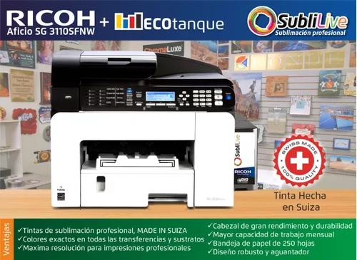 Suretka S.A. - Impresora para Sublimacion Ricoh 3110 DN con tintas Sawgrass  Sublijet su mejor opción para sublimar en pequeño formato, disponibles en  Costa Rica y Nicaragua para entrega inmediata, la única