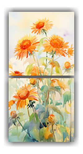 100x50cm Pintura Abstracta Naranja De Flores De Topinambur