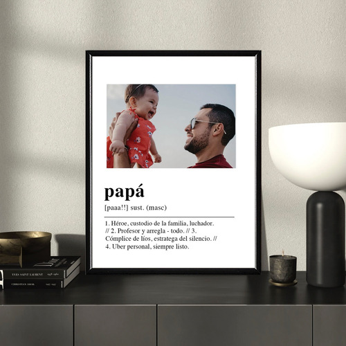 Día Del Padre Definición Papá Cuadro Con Marco Madera Armazón Negro