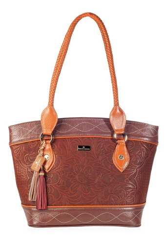 Imagen 1 de 7 de Bolso Tote De Piel Con Grabado Tipo Cincelado Bolsa Dama