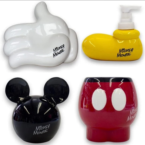 Juego Accesorios De Baño Disney Mickey Mouse 4 Pzs Porcelana Rojo