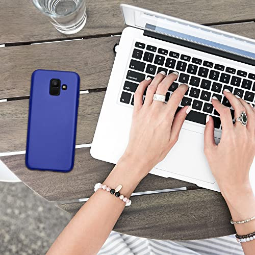 Funda Para Galaxy A6 (2018) Metallic Azul Delgado Piel Sinte
