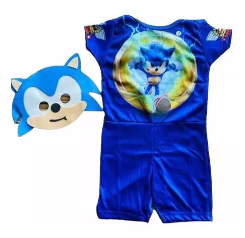 Fantasia Sonic Infantil Macacão Curto E Mascara - R$ 189,4