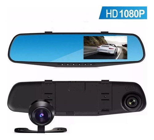 Imagen 1 de 8 de Espejo Retrovisor Camara Frontal Testigo Para Auto Hd + Camara Trasera Video Filmadora + Cuotas
