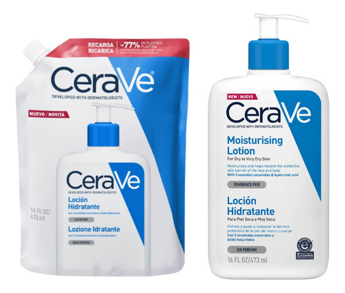 Pack Cerave Loción Hidratante Seca A Muy Seca + Refill 473ml Normal A Seca Día/noche