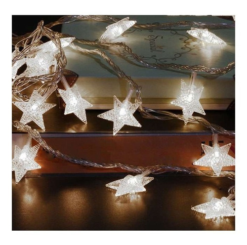 Guirnalda Estrella 20luces 2mts Cable Cristal A Pila Navidad