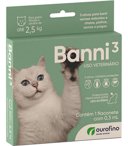 Antipulgas Ourofino Banni 3 Para Gatos Até 2,5kg - 0,3ml
