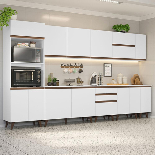 Armário Cozinha Completa Modulada com Balcão para Cooktop Madesa 355cm Branco Reims Sabrina GRRM35500109