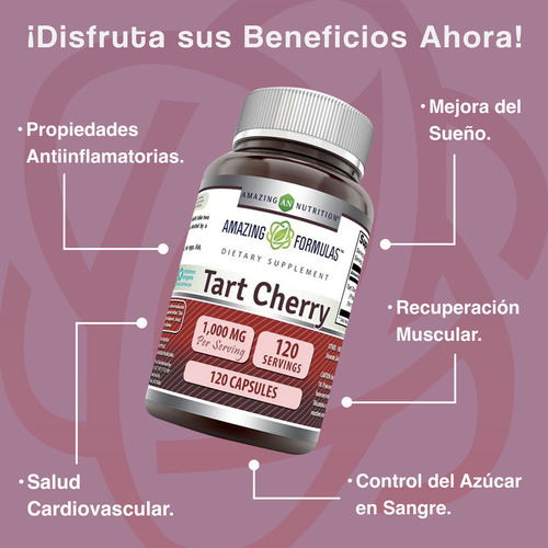 Amazing Formulas Tart Cherry 1000 Mg Antioxidante 120 Cáps Sabor Sin Sabor