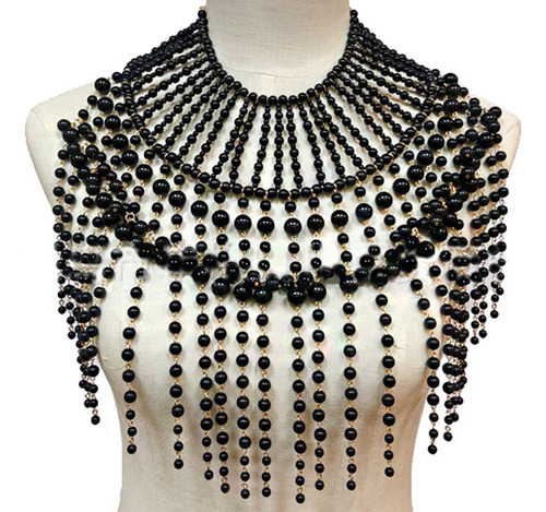 (bk) Jewelry Ombro Body Chain Harness Pearl Beaded Tassel