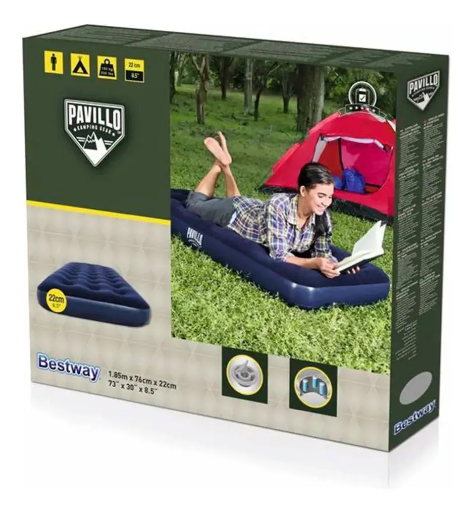 Colchon Inflable 1 Plaza Camping Bestway 67000 185x76x22cm Color Azul