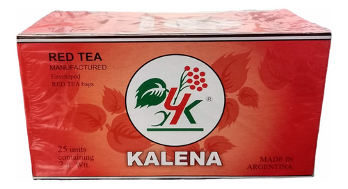 Té Rojo 25 Saquitos Ensobrados Kalena X2 U.