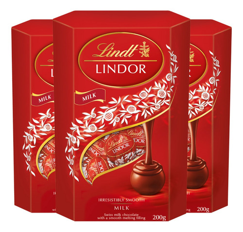 Lindt Lindor Milk 200 Gr. Origen Suizo Pack X3