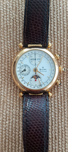 Relógio Bulova Automático Fases Da Lua Cal 7751 Marrom Branco Branco