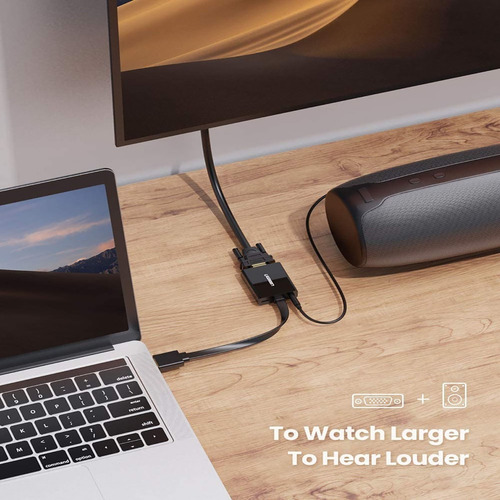 Adaptador Hdmi A Vga Ugreen 1080p Audio 3.5mm Micro Usb