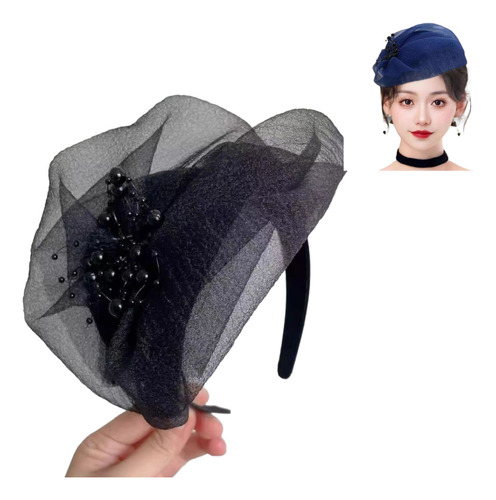 Elegante Diadema Gris Transpirable Con Medio Sombrero