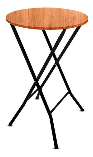 Mesa Bistrô Alta Dobrável Preta C/ Tampo 60cm Redondo Bar Cor Preto Fosco