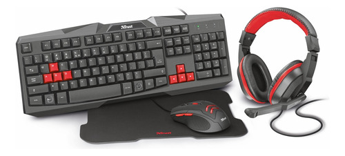 Kit Combo Trust Gaming Ziva Bundle 4 In 1 Teclado Mouse