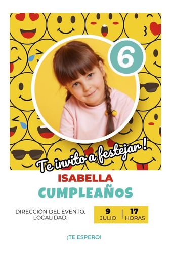 Tarjeta Invitación Cumpleaños Digital Emojis Con Foto