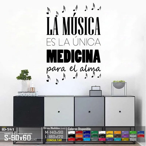 Vinilos Decorativos Frase La Musica Notas Musicales Stickers