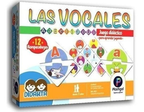 Juego Didactico Las Vocales X12 Rompecabezas Plastigal 612