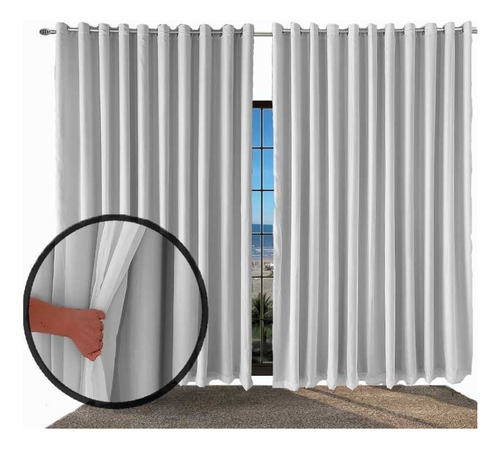 Cortina Voil Com Forro Blackout Tecido 6,00x2,70 Palha Cor Branco