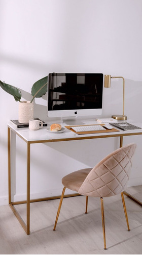 Imagen 4 de 10 de Escritorio Estudio Moderno Mesa Lateral Apoyo Simil Marmol