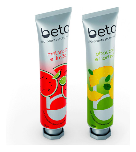 Kit Com 2 Creme Beta Hidratante De Mãos Bisnaga 30g Fragrância Abacaxi E Hortelã Melancia E Limão