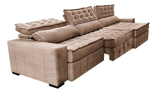 Sofá Retrátil 4,15m Cama Inbox Big Puffer. Com Softgel d40 Cor Castor