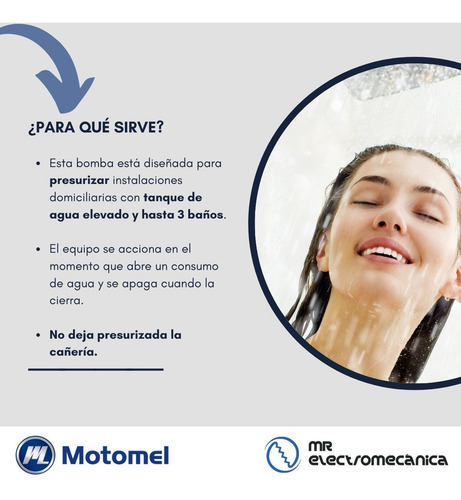 Imagen 2 de 10 de Bomba Presurizadora 3 A 4 Baños + Cocina + Lavadero. Termotanque O Calefón. Motomel Mbp 270 Frente Bronce