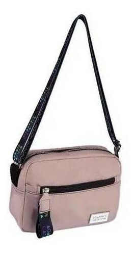 Cartera bandolera Agarrate Catalina ACN32 diseño lisa de nailon  beige con correa de hombro negra